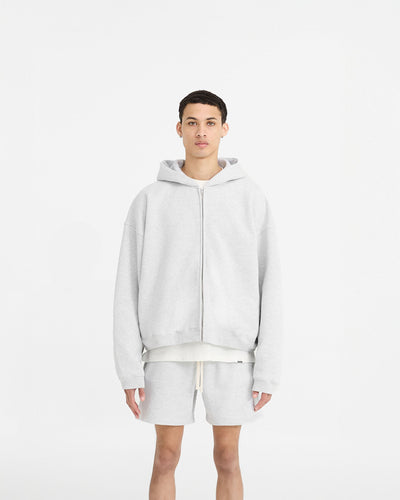 Initial Boxy Zip Through Hoodie - Ice Grey Marl