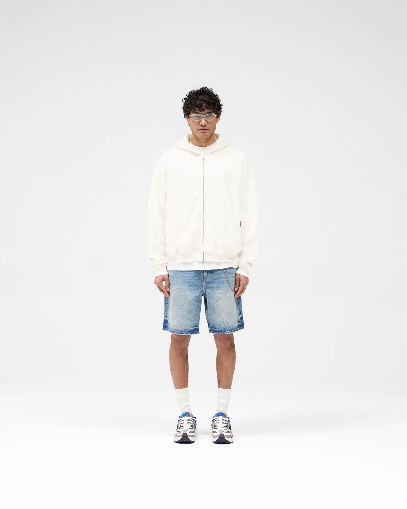 Waffle Zip Through Hoodie - Flat White