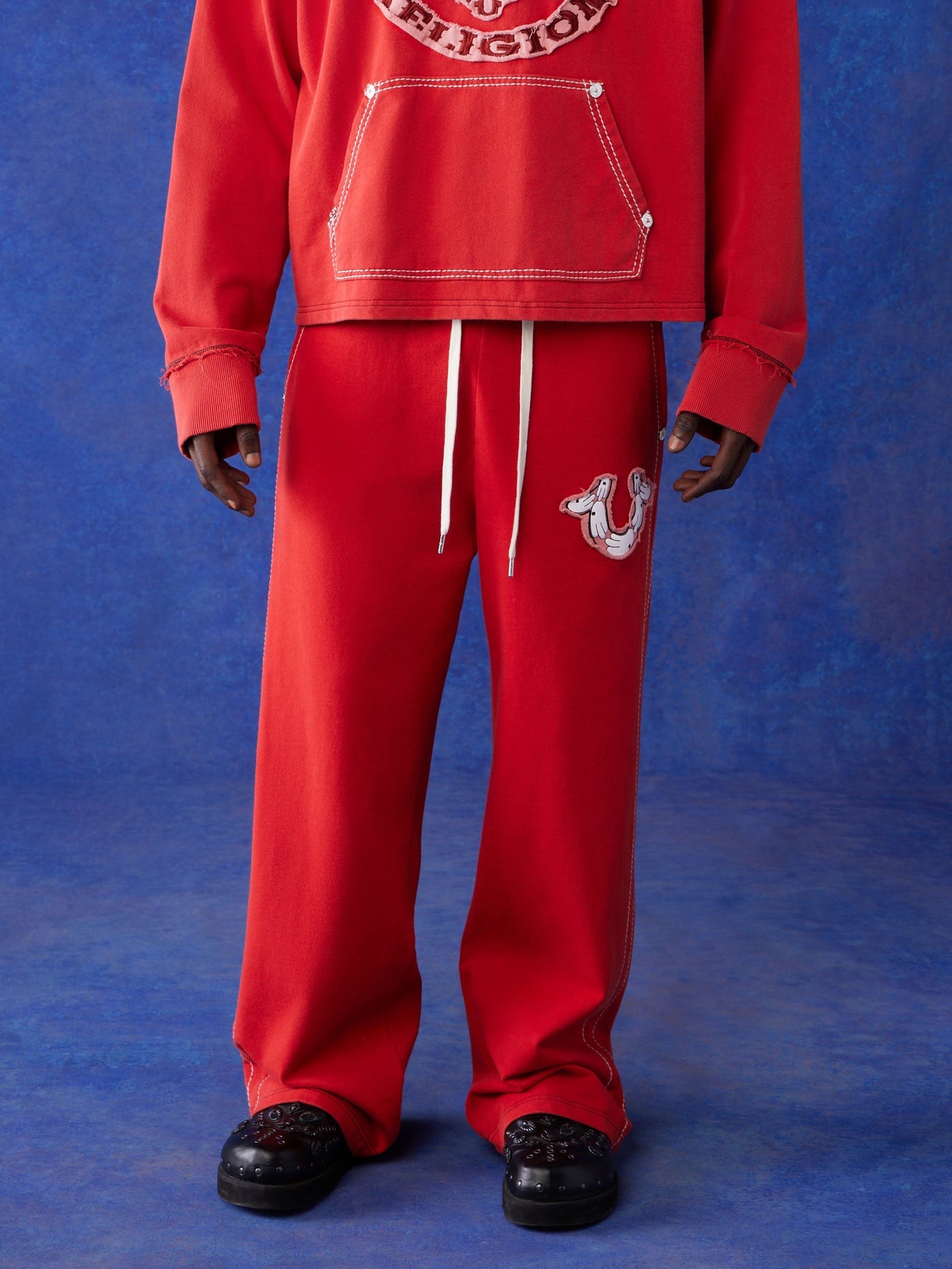 True Religion Blu X Track Pants Wide Leg Washed Red