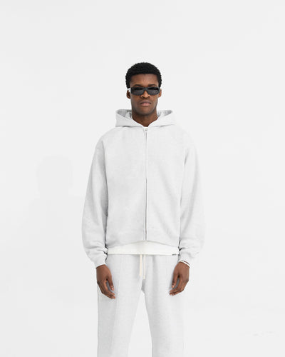 Initial Oversized Zip Hoodie - Ice Grey Marl