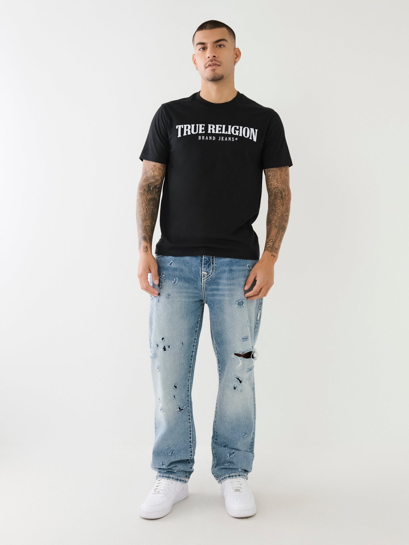 True Religion Bobby Jeans Baggy Benthos Rips Light Wash