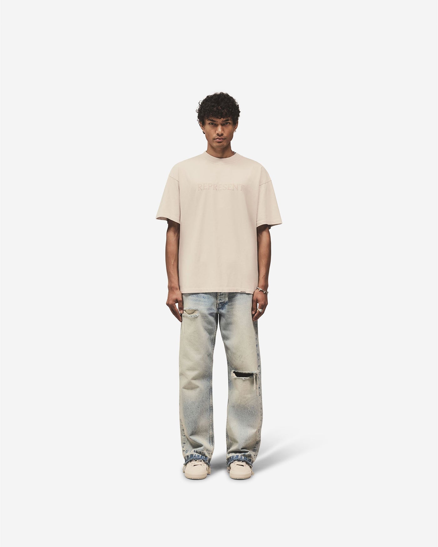 Embroidered Serif Logo T-Shirt - Concrete