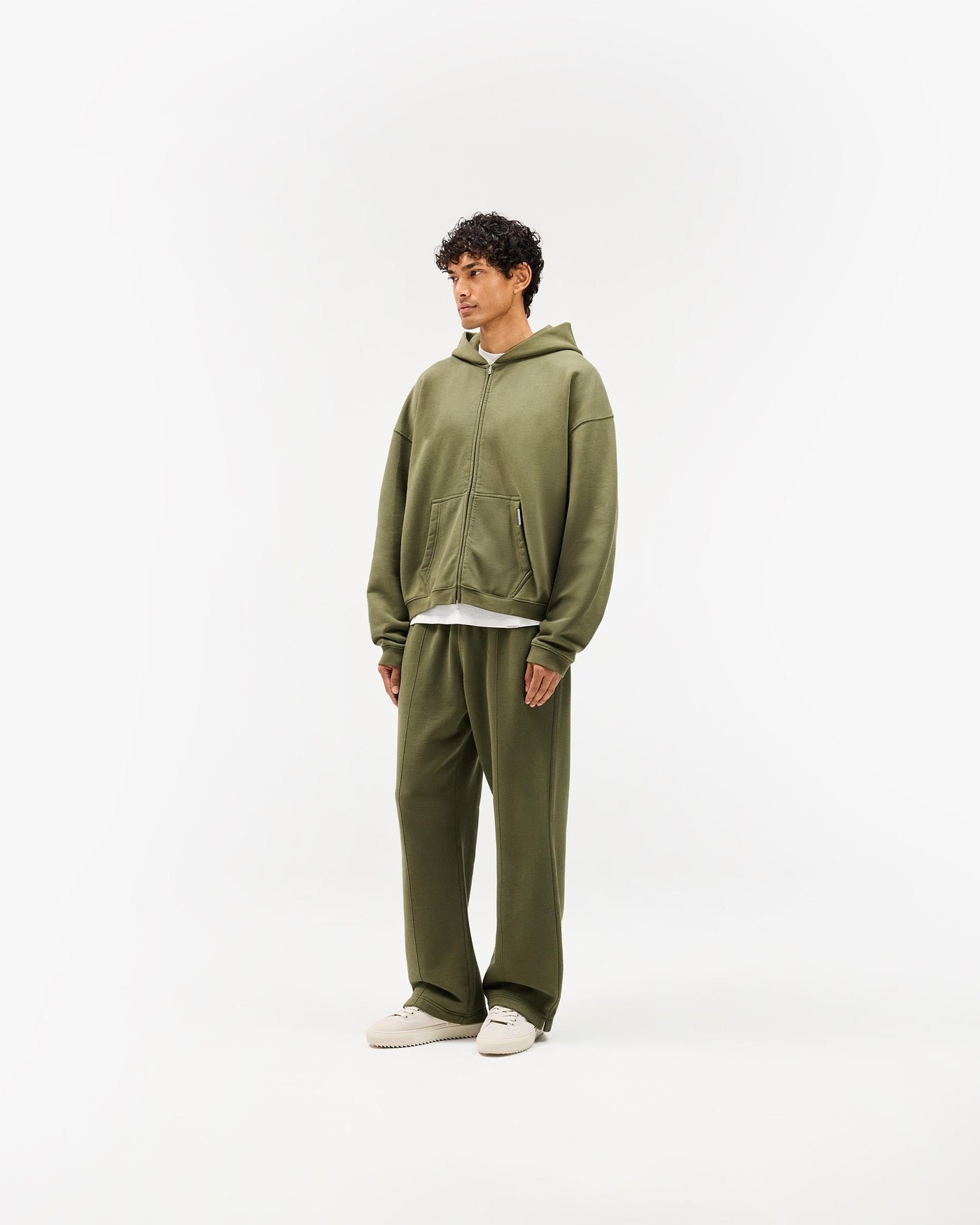Initial Boxy Zip Through Hoodie - Army Green