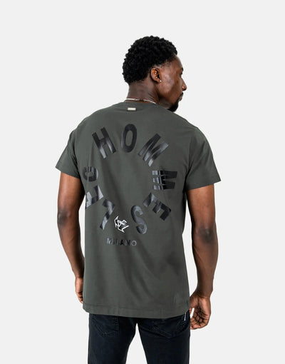 Les Hommes Arrow Back Print Mil Green T-Shirt