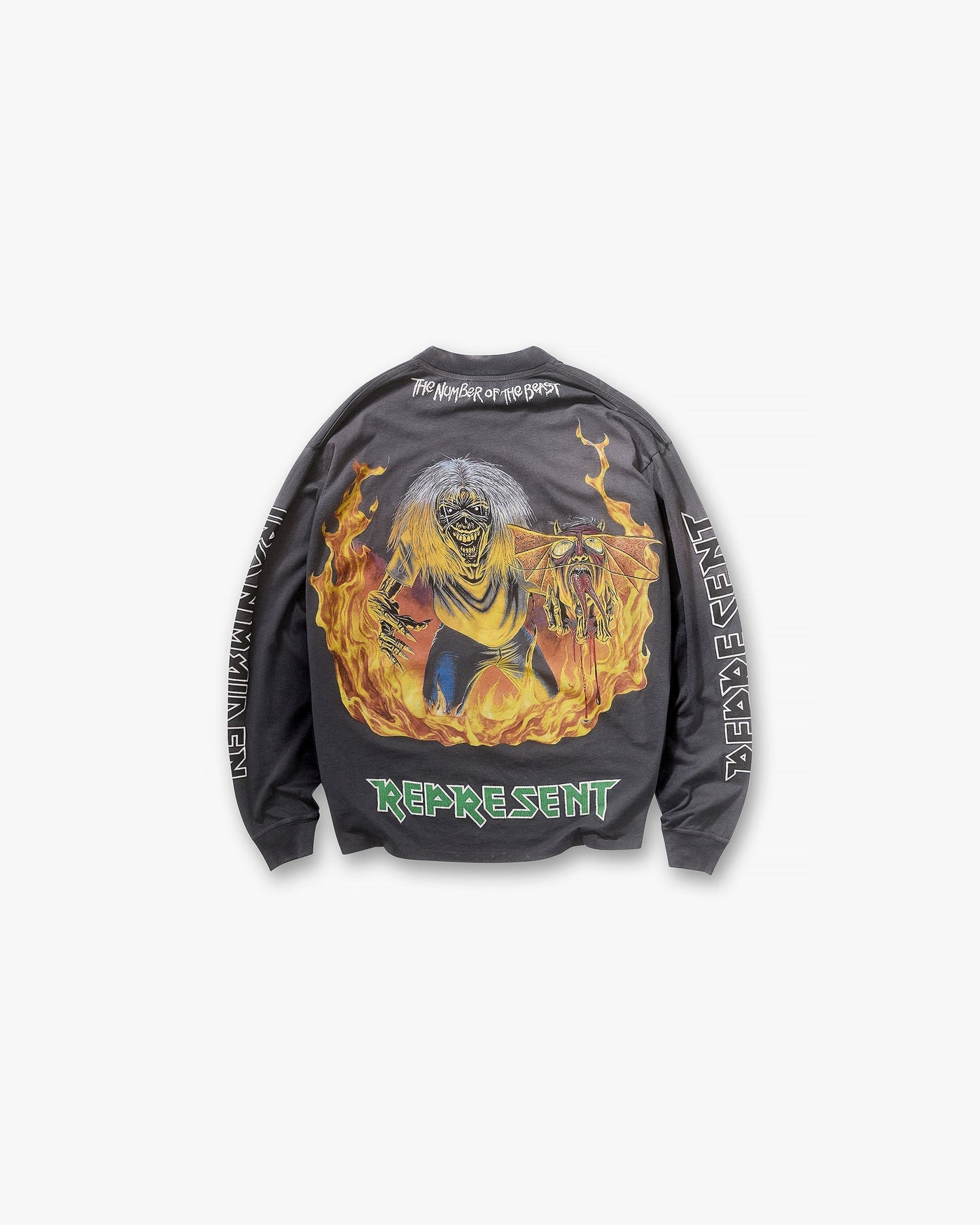 Represent X Iron Maiden Number Of The Beast Long Sleeve T-Shirt - Sunfade Grey