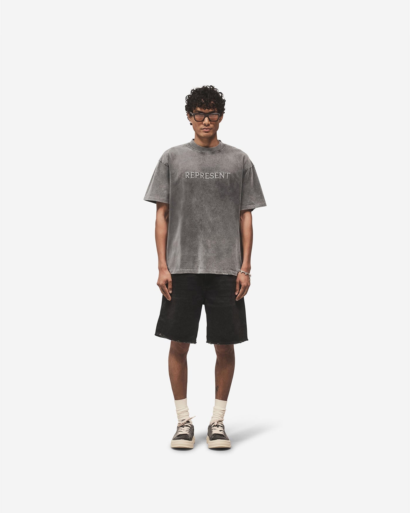 Embroidered Serif Logo T-Shirt - Vintage Grey